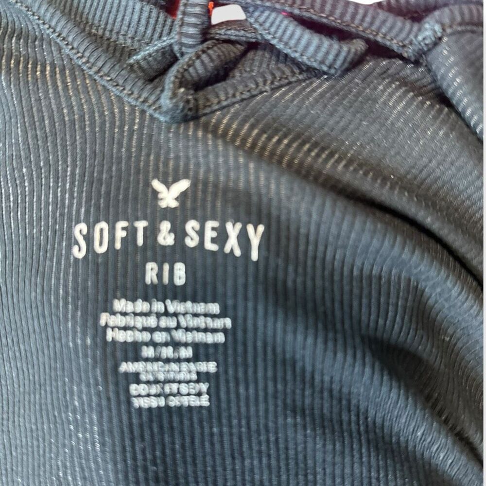 AMERICAN EAGLE Women’s Black Soft & Sexy Ribbed Strappy Tank Top Medium - Picture 4 of 5